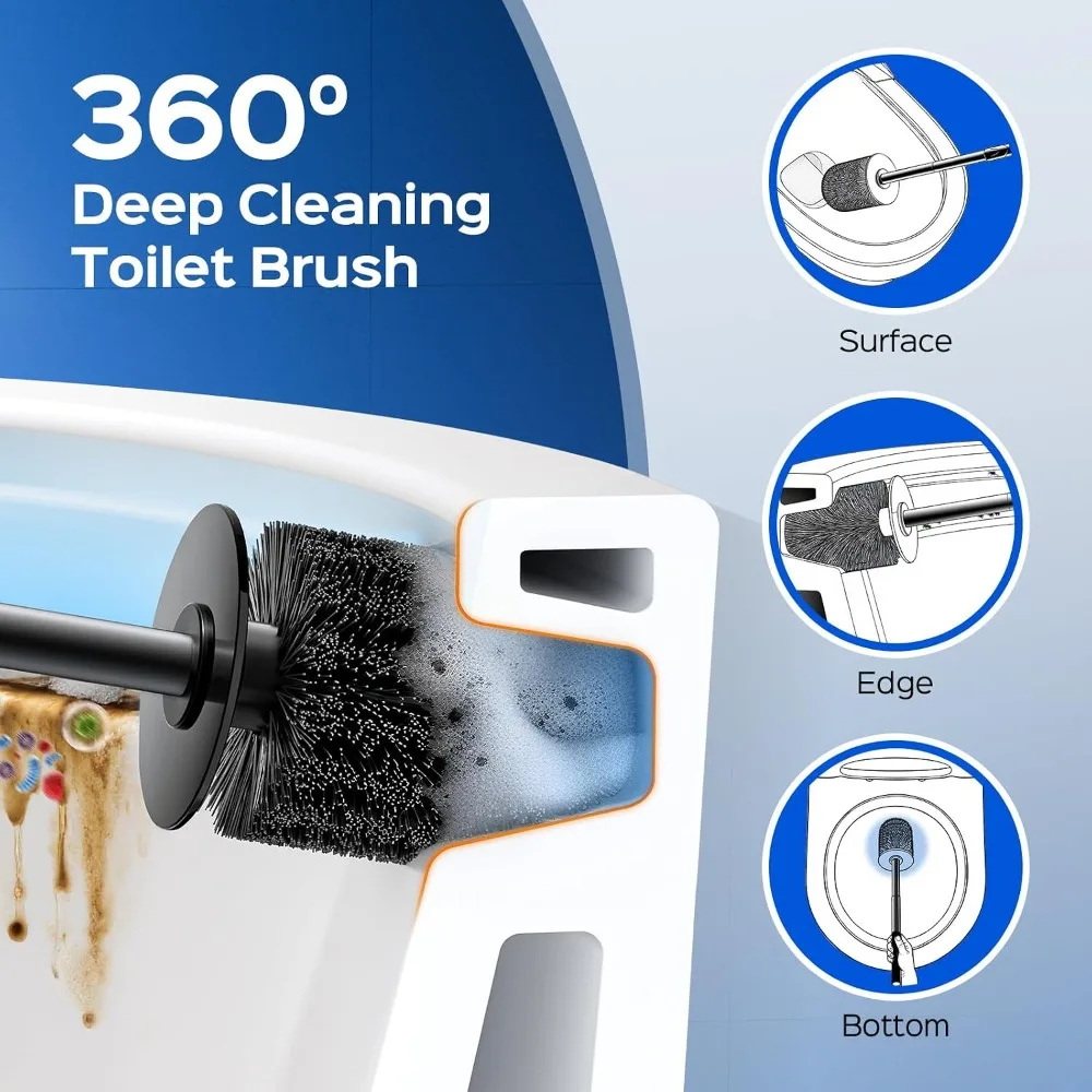 Black Toilet Bowl Brush: Metal Rustproof Bathroom Cleaning Accessories Set with Hidden Holder for Renters - Wall-Mounted Family Compact Toilet Cleaner Kits for Apartment RV Small Space view 4