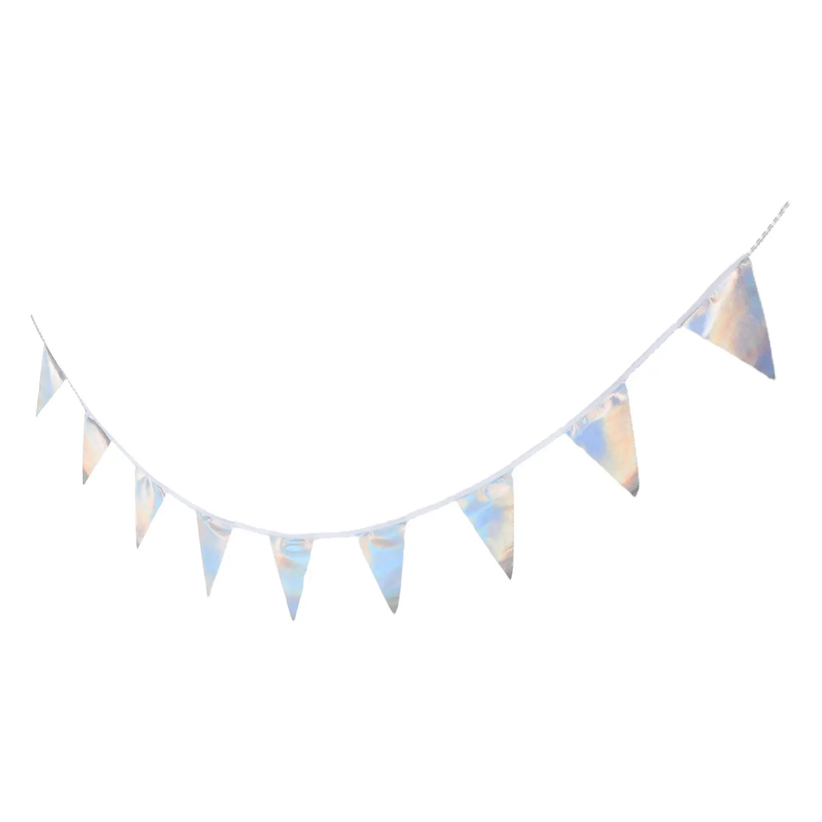 Iridescent Birthday Banner 32.8ft Triangle Pennant Flag Garland Fabric Bunting for Porch Patio Mantel Fireplace Window Wall