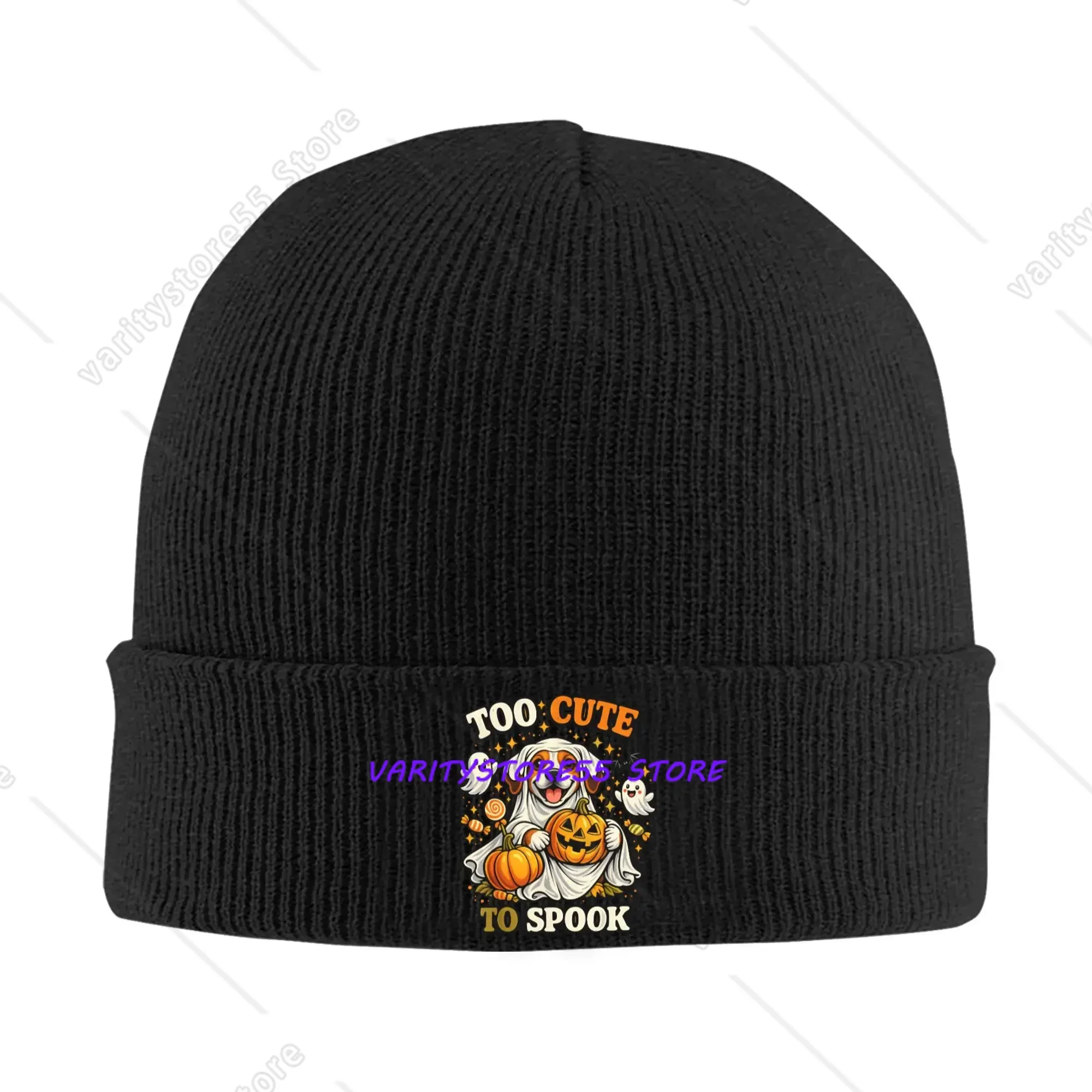 New Funny Beagle Ghost Too Cute To Spook Thanksgiving Halloween Bonnet Beanie Hats Spring Graphic Skullies Beanies Elastic Cap