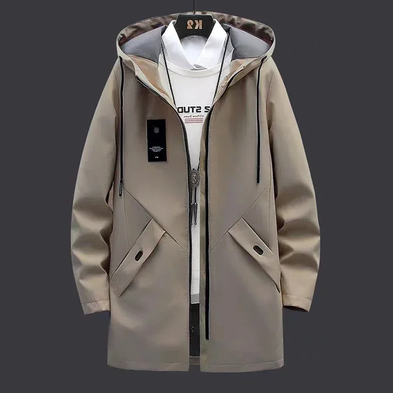 Men Jacket Autumn Long Hooded Coats Fashion Casual Outwear Jackets Man Windbreaker High Street Men's Clothing Top