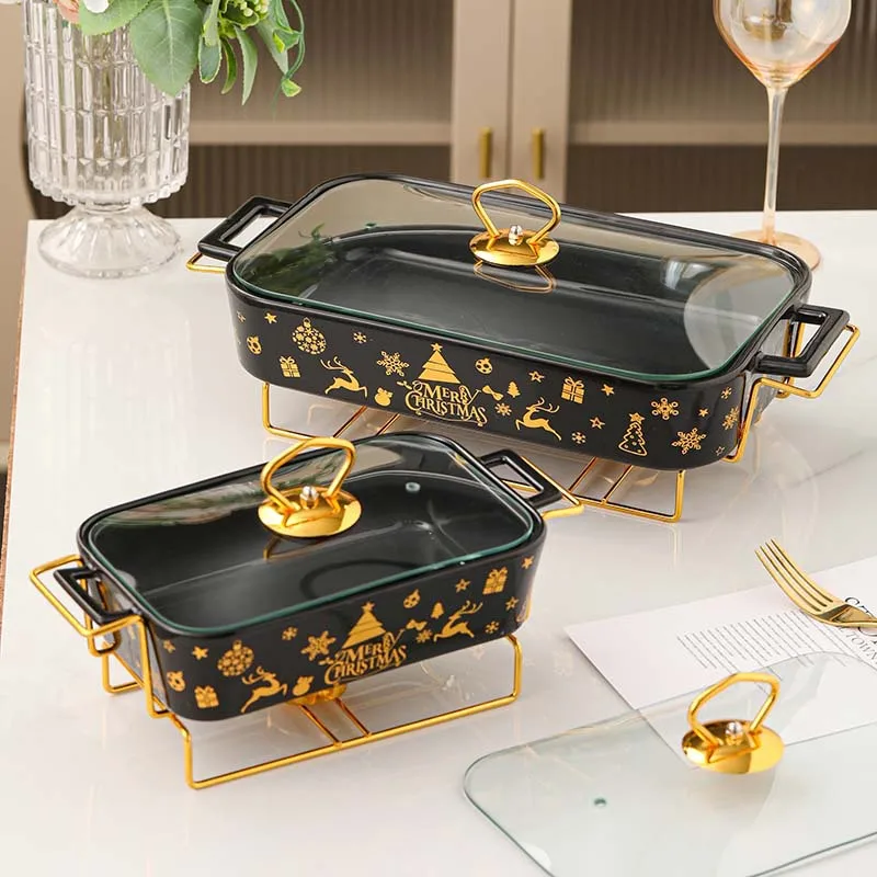 New Nordic style ceramic soup pot light luxury Christmas pattern binaural casserole household heatable fish plate
