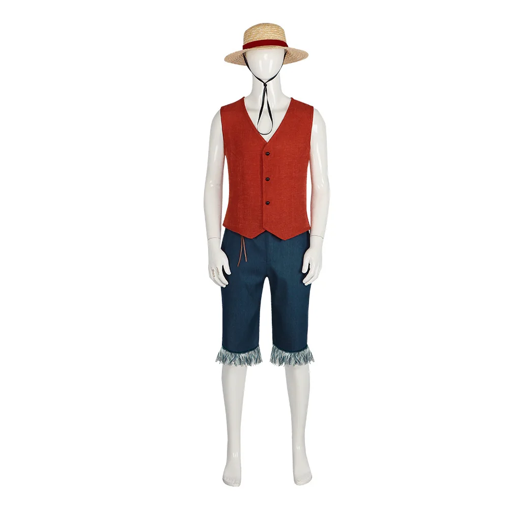 Live action movie Monkey D. Luffy Cosplay Costumes Adult Men Vest Pants Hat Outfits Halloween Carnival Stage performance Clothes