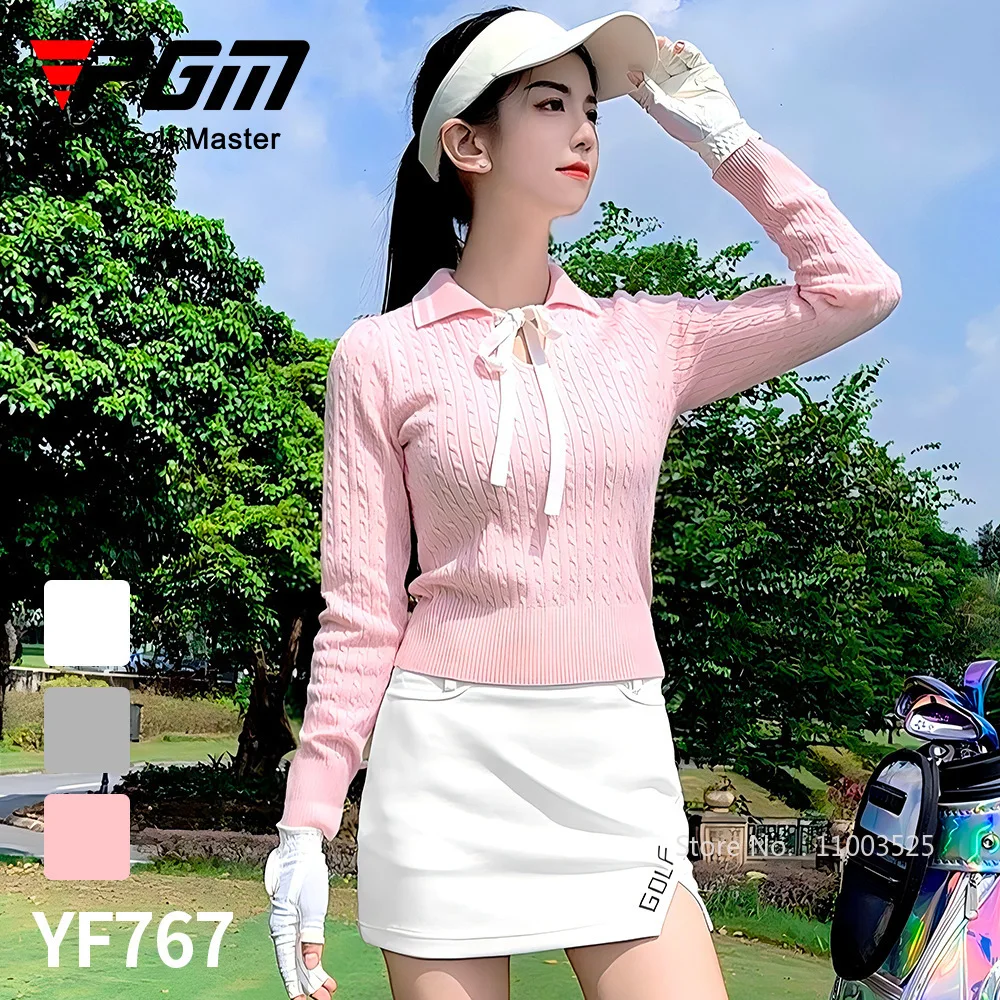 Pgm High-end Fashion Golf Sweater Women Knitted Sports Shirt Bowknot Luxury Warm Tops Ladies Long Sleeve Golf Sportswear