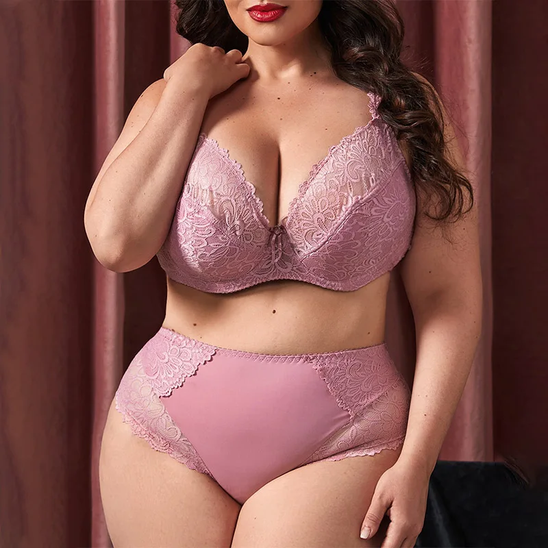 

34-44E cup foreign trade large size bra set sexy lace briefs underwear cross-border new products
