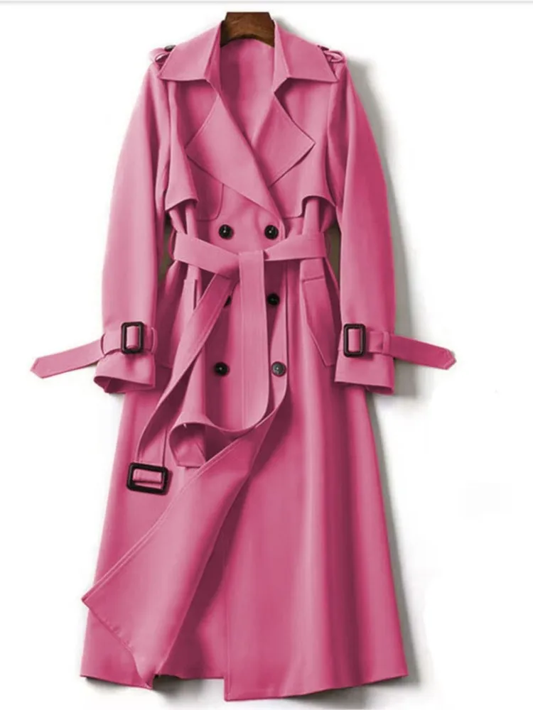 Women's Spring Autumn New Windbreaker Medium To Long Korean Edition Popular British Lace Up Coat Knee Length Coat