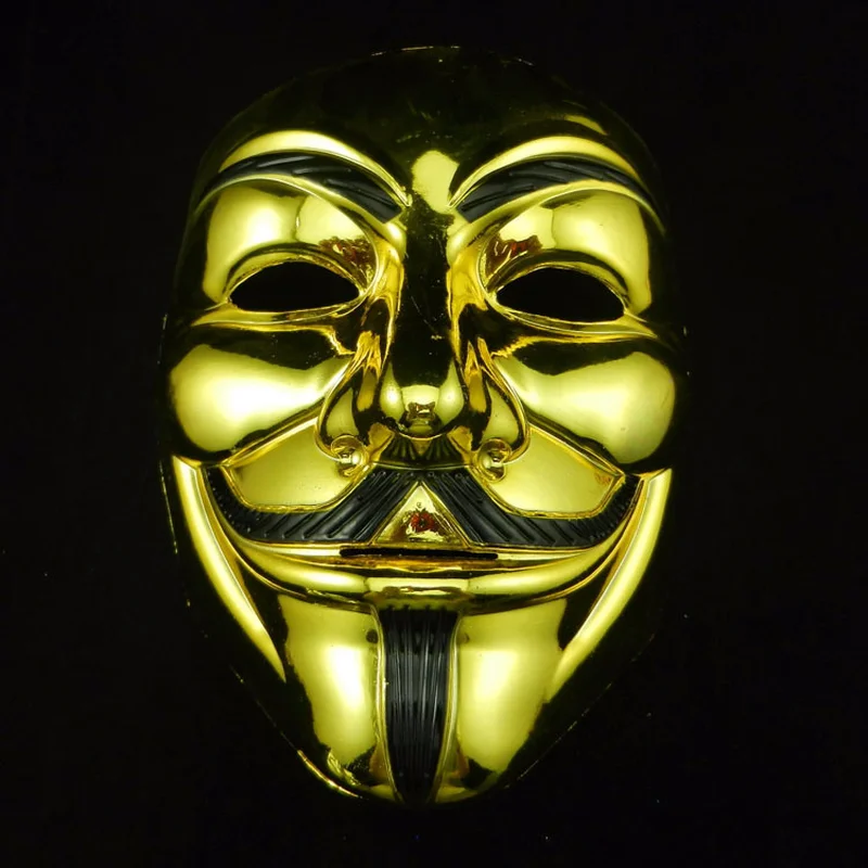 Anonymous Guy Fawkes Fancy Plating Golden Masks Dress Adult Costume Accessory V for Vendetta Halloween Party Mask