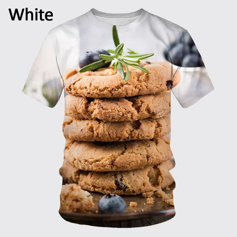 Funny Food Cookie Graphic T Shirt for Men Clothing Unisex Women Clothes Round Neck Short Sleeve Macaron Waffle T-Shirt Tops Tee