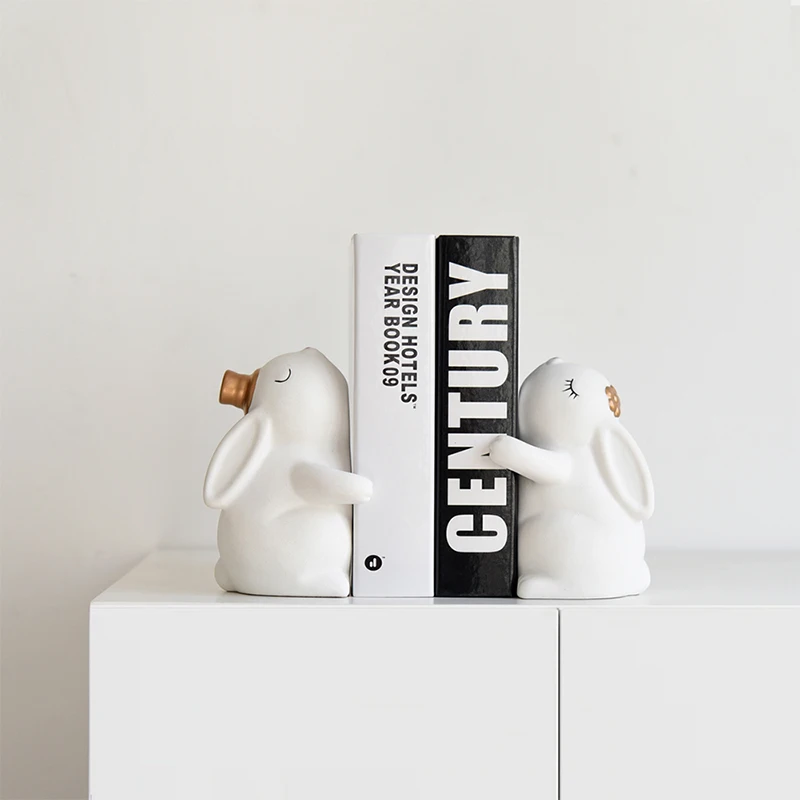 Modern home decoration,rabbit resin statue,wooden letter bookend,Fake book ornaments,Nordic creative office decor,wedding gifts