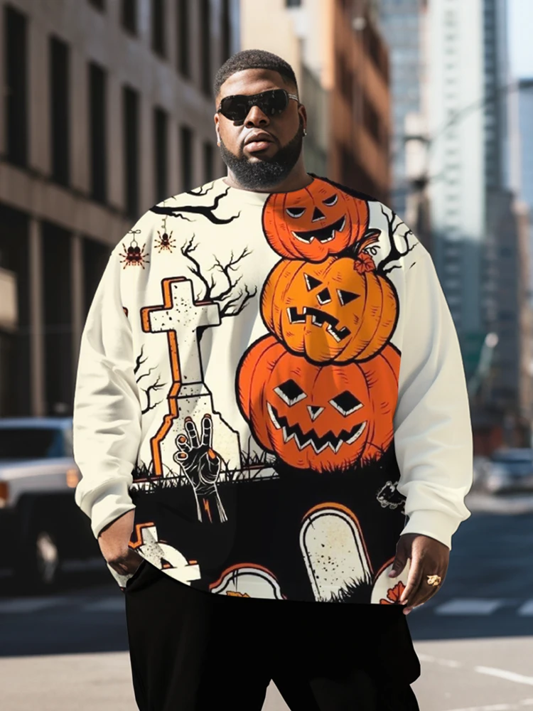 ZOOY (L-9XL) Plus Size Men\'s Street Graffiti Cartoon Abstract Funny Pattern Crew Neck Long Sleeved Sweatshirt