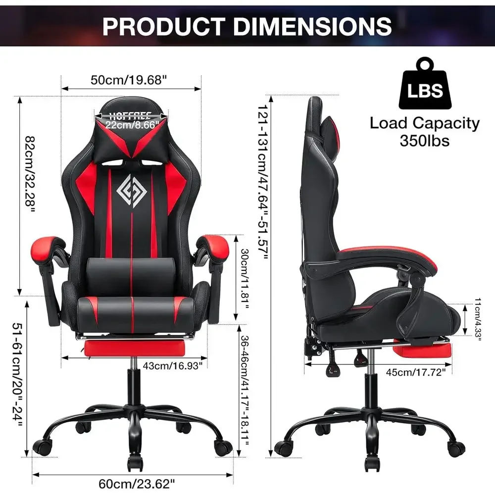 Ergonomic High-Back Gaming Chair with LED RGB Lights, Adjustable Lumbar Support and Linkage Armrests in Red and Black view 3