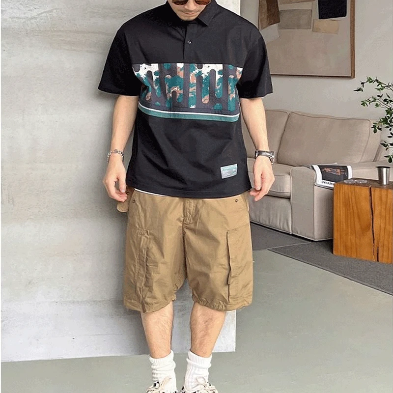 Loose Oversized Men's Clothing Fashion Personality Printed Short Sleeve Lapel Trend Korean Version Casual Commute Top POLO Shirt