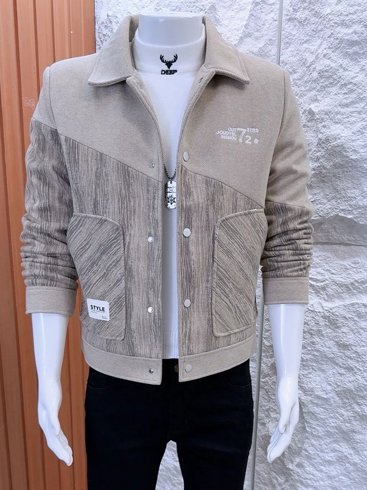 

Men's Fce Lined Thiened ort Coat Jaet Notch Collar Woolen Fabric Winter Faion Casual Outerwear for Young Men