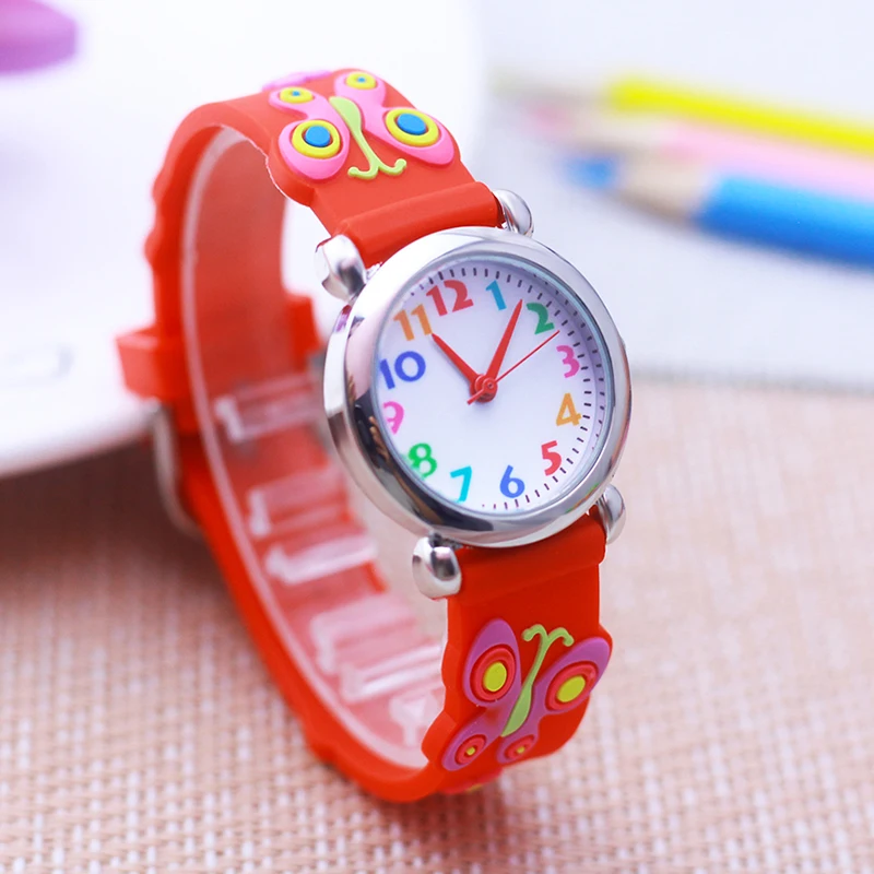 Cartoon Lovely 3D Butterfly Flowers Pretty Watches For Girls Boys Kids bambini studenti Party Christmas Gifts Clock Five Colors