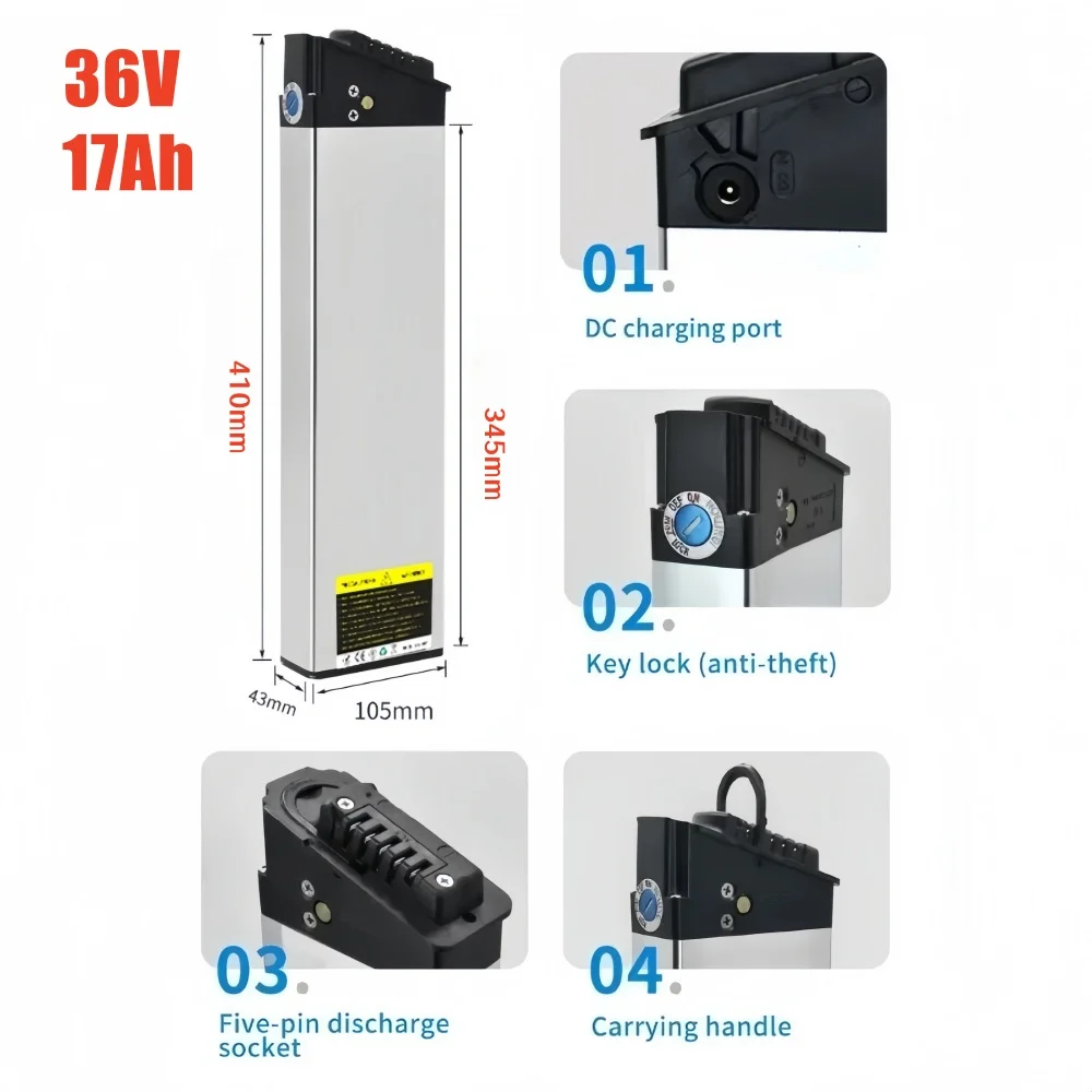 36V 14Ah 12.8Ah Li-ion vervangende batterij voor LAFLY X3 MX01 JINGHMA R5 R7 DCH006, compatibel met 36V 250W 750W 1000W vouwfietsen