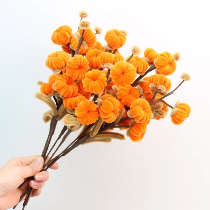 5 pcs / lot DIY handmade pipe cleaners Gold persimmon Ruyi flower bouquet finished Handmade Christmas‘ Day Gifts Home Direction