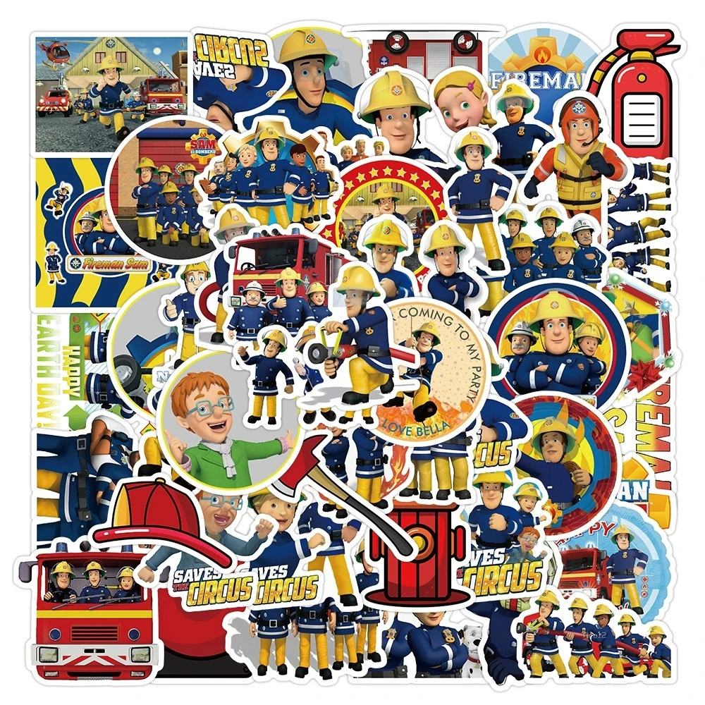 50Pcs Cartoon Fireman Sam Stickers for Kids Child Education Rooms Home Decor Diary Notebook Label Toy Truck Fireman Sticker
