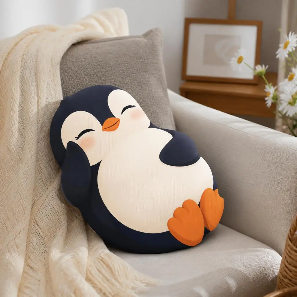 Sleepy Penguin Shaped Throw Pillow Cute Animal Cushion Plush Stuffed Floor Pillow for Sofa Bedroom Home Decor Gift Irregular