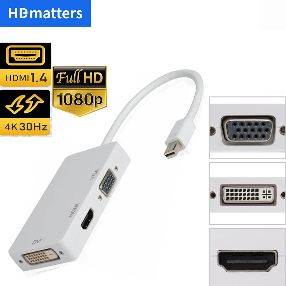 3 in 1 Mini DP Displayport to HDMI 4K VGA DVI adapter Macbook Pro video adapter converter cable Mini DisplayPort HDMI VGA DVI