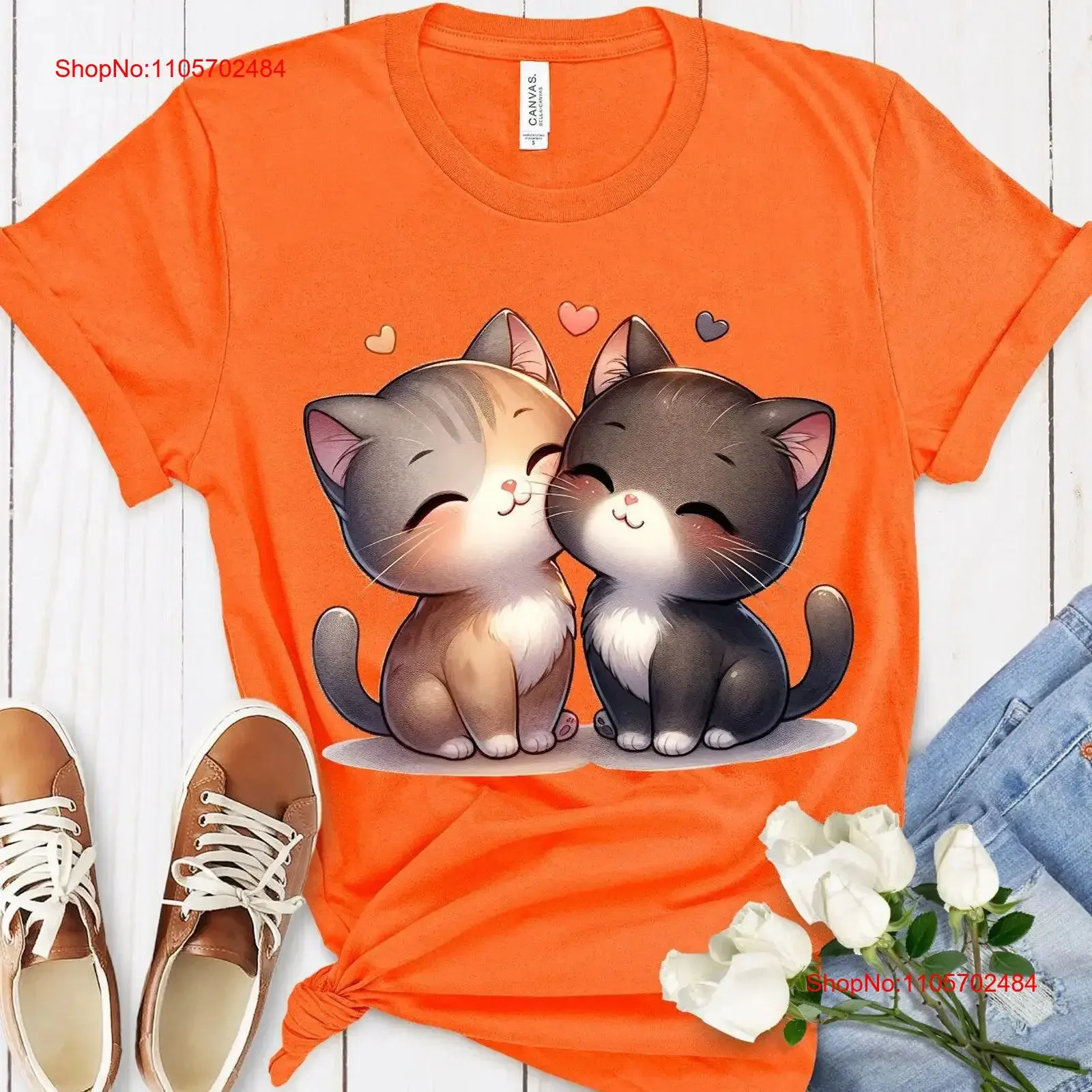 Unique Watercolor Cats Hearts T Shirt Perfect Valentine's Day Artistic DTG PrinT Design Love Feline Fashion Top vintage Washed