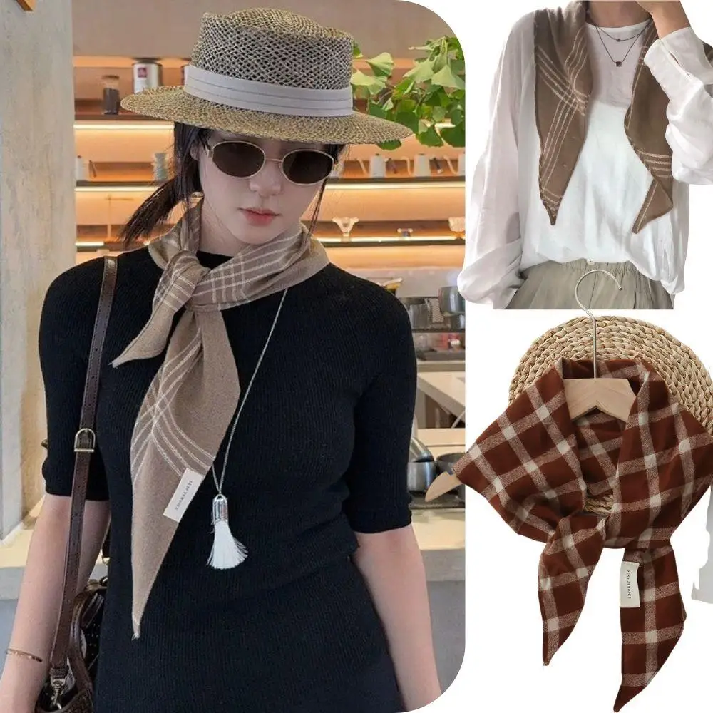 

Новый роскошный женский платок, зимний теплый вязаный шарф для женщин, клетчатый треугольный шарф, корейский элегантный модный шейный платок, шарфы