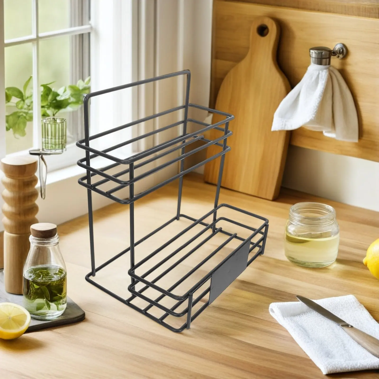 

Двухуровневая металлическая подставка для бутылок с сиропом, железный органайзер для приправ, полка для хранения и демонстрации для кухни и кофейной станции, экономия места