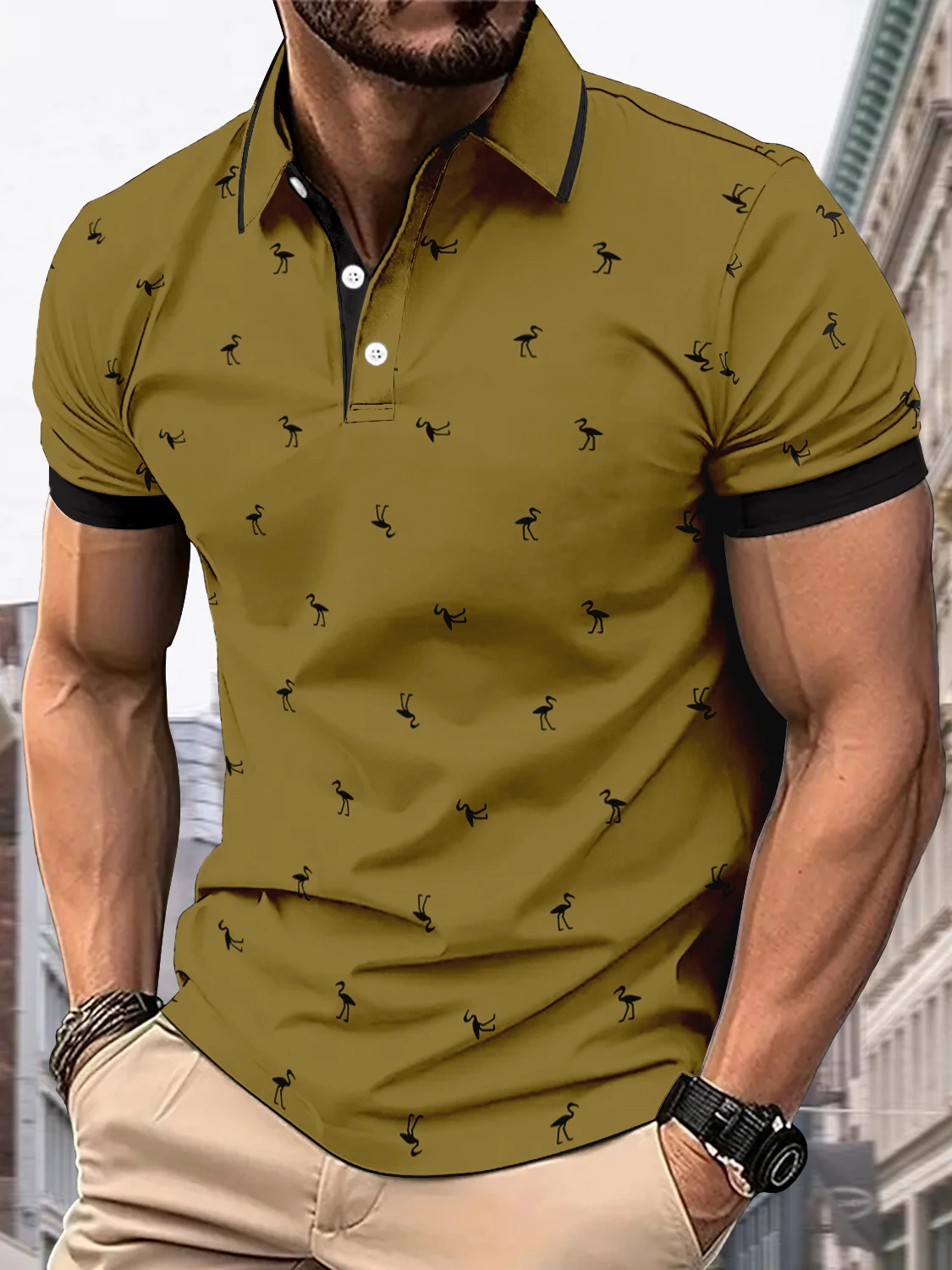 Summer casual men's short sleeved polo, fashionable lapel button polo, machine washable sport casual polo