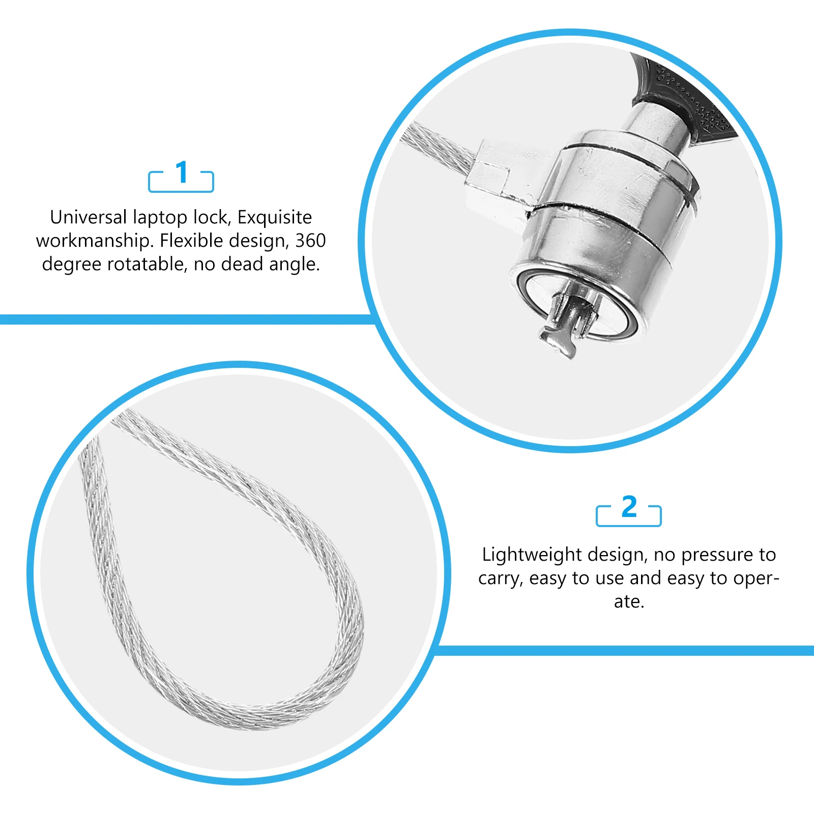 

2 Sets 6Ft Laptop Locking Cable Keyed Security Cable Lock For Computer Notebook Tablet Durable Cut-Resistant Material Rotatable