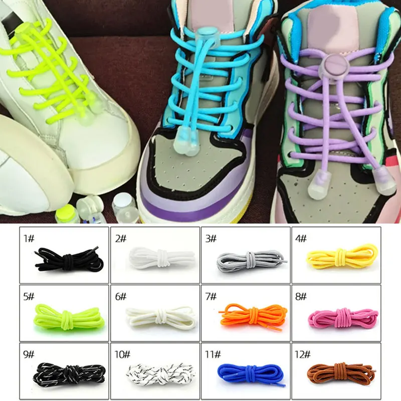

Fashion 1 Pair Solid No Ties Shoes Laces For Kids Elasticity lazy Convenience Double Buckle Shoe Tie Shoe Accessories