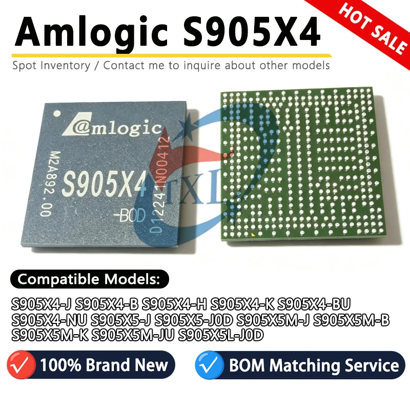 Import Amlogic S905X4 S905X5 S905X5M S905X5L-J0D-JU-NU-BU-J-B-H-K Smart TV BOX Main Control Chip 100% Brand New