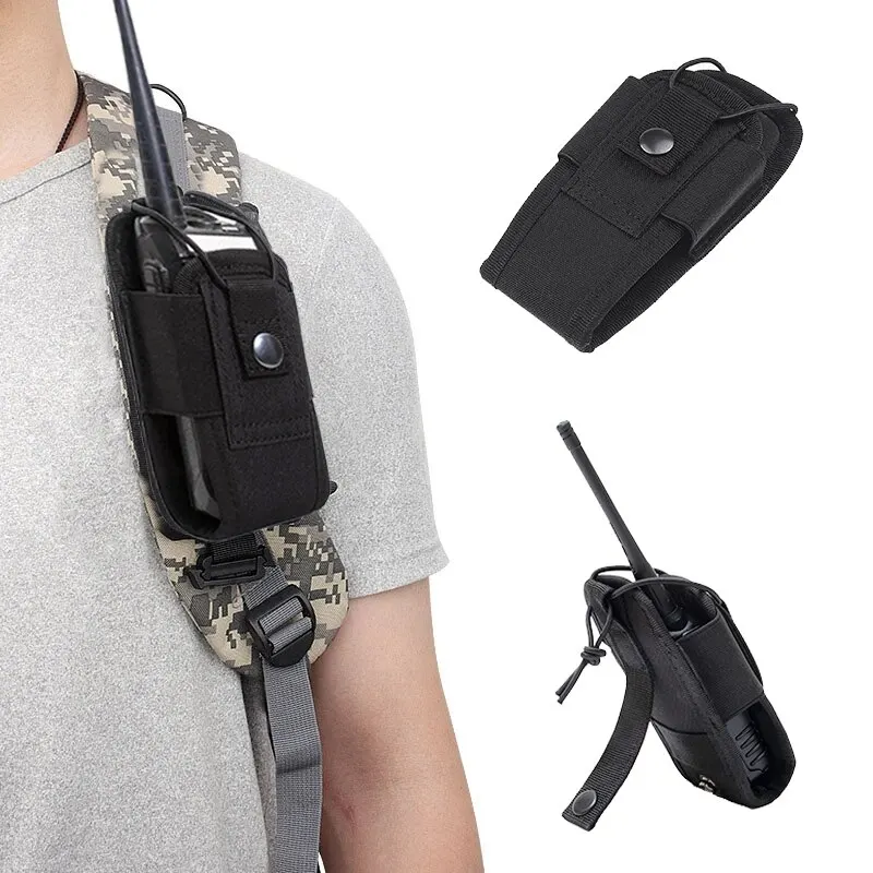 Bolsa táctica para walkie-talkie 600D, bolsa negra Oxford Molle para Radio, soporte portátil para teléfono para deportes de caza al aire libre, funda para interfono