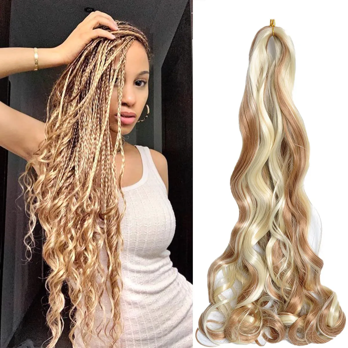 Synthetic French Curly Braiding Hair 24 Inch Loose Wavy Bouncy Braiding Hair Extensions 75g/Pack French Curly Hair Extensions