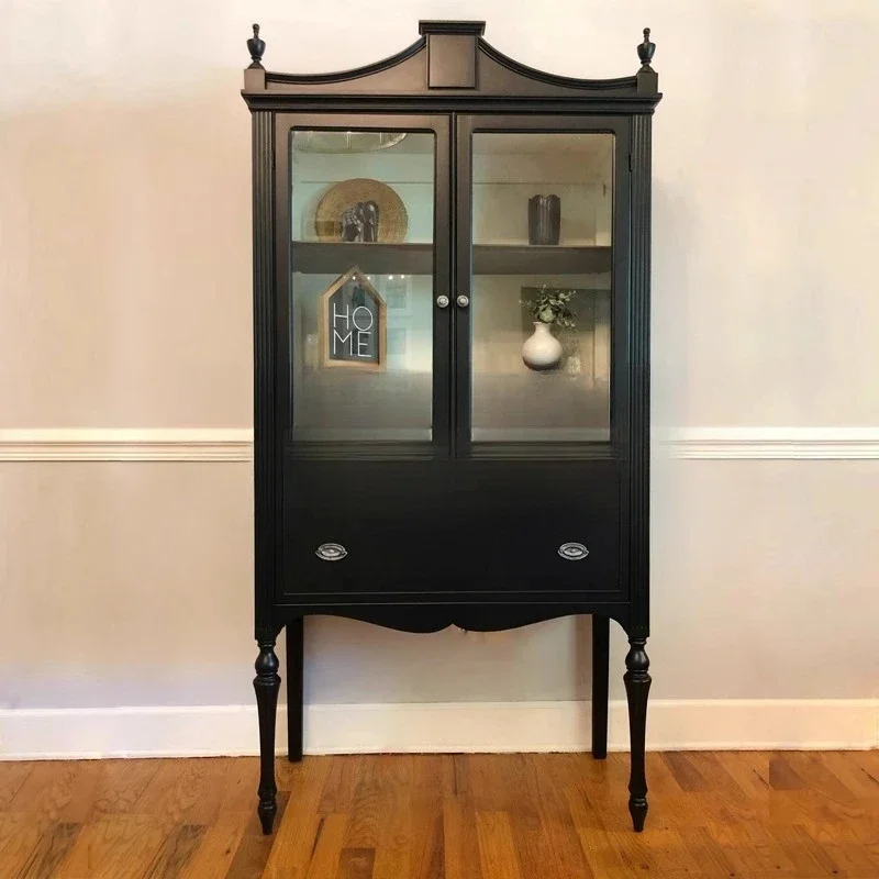 French retro style solid wood wine cabinet neoclassical American living room high cabinet