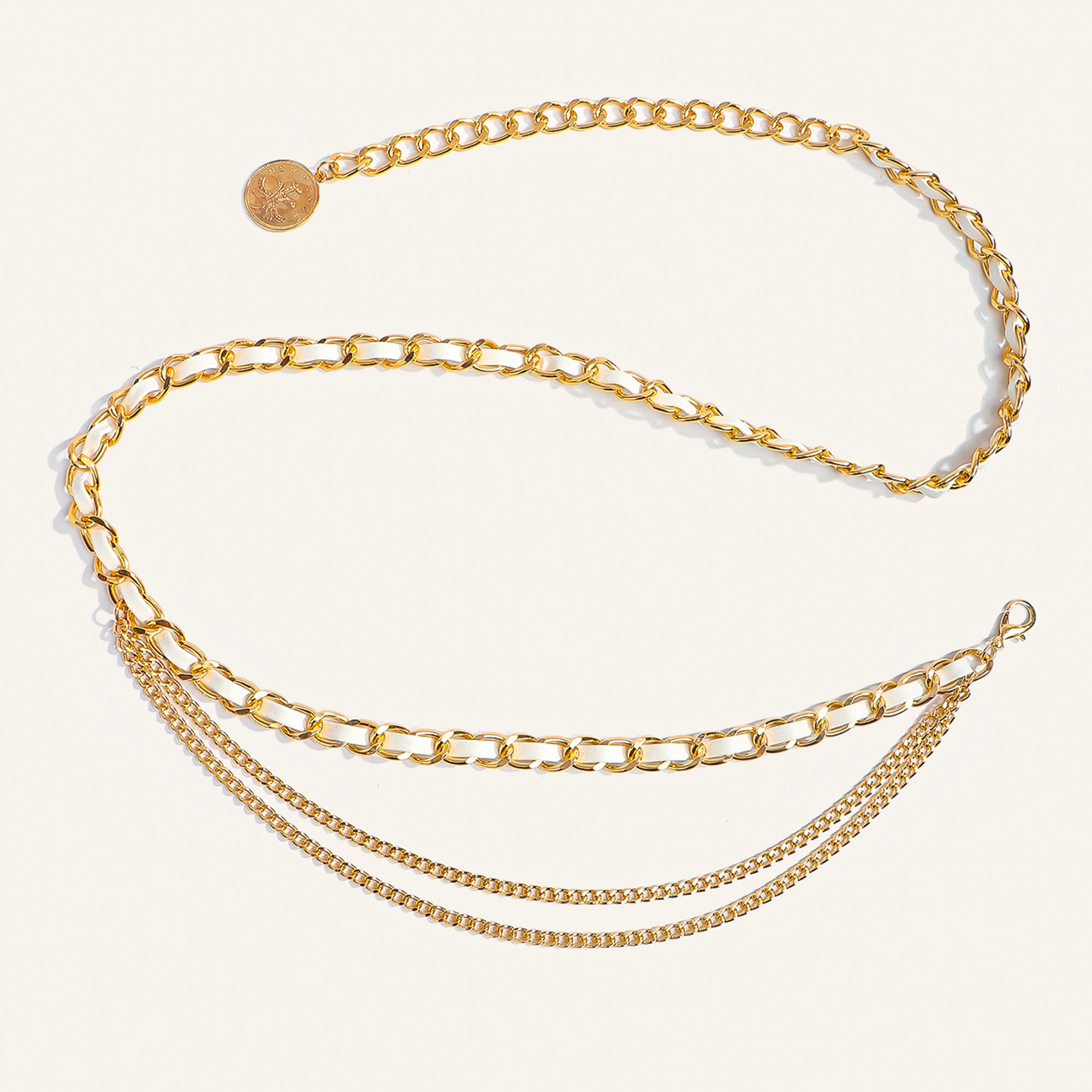 1pc moda multi-camada de metal corrente de cintura para mulher versátil vestido cinto acessório