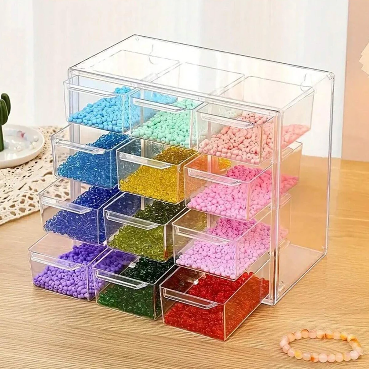 Acrylic Large Capacity Drawer Transparent Divided Beaded Storage Box DIY Handmade Jewelry Display Box