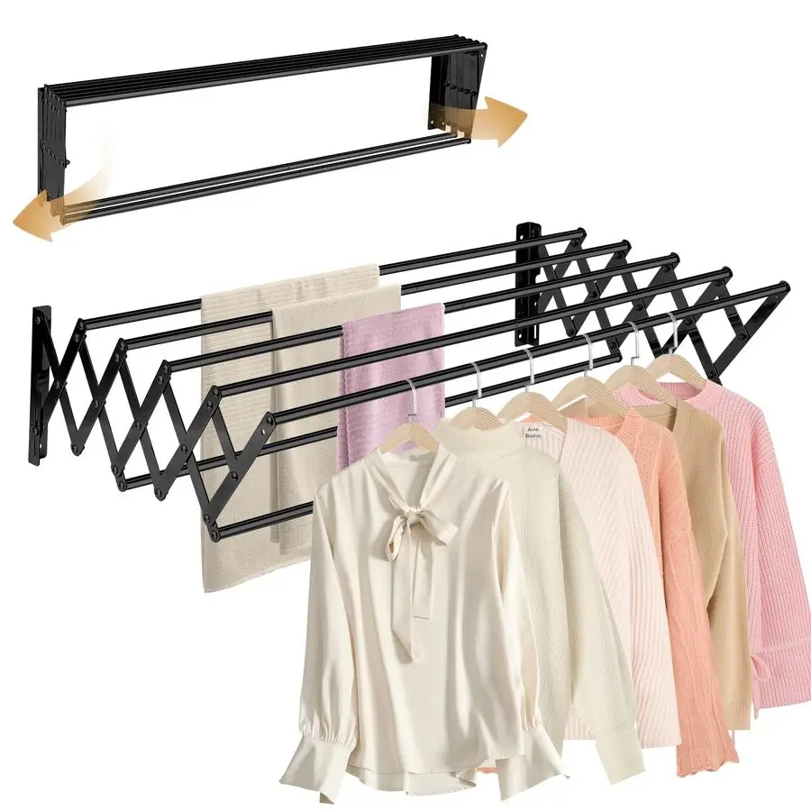 Wall Mounted Clothes Drying Rack, 130 lbs Large Capacity Rustproof Retractable Collapsible Drying Rack Easy Install with 7 Dryin