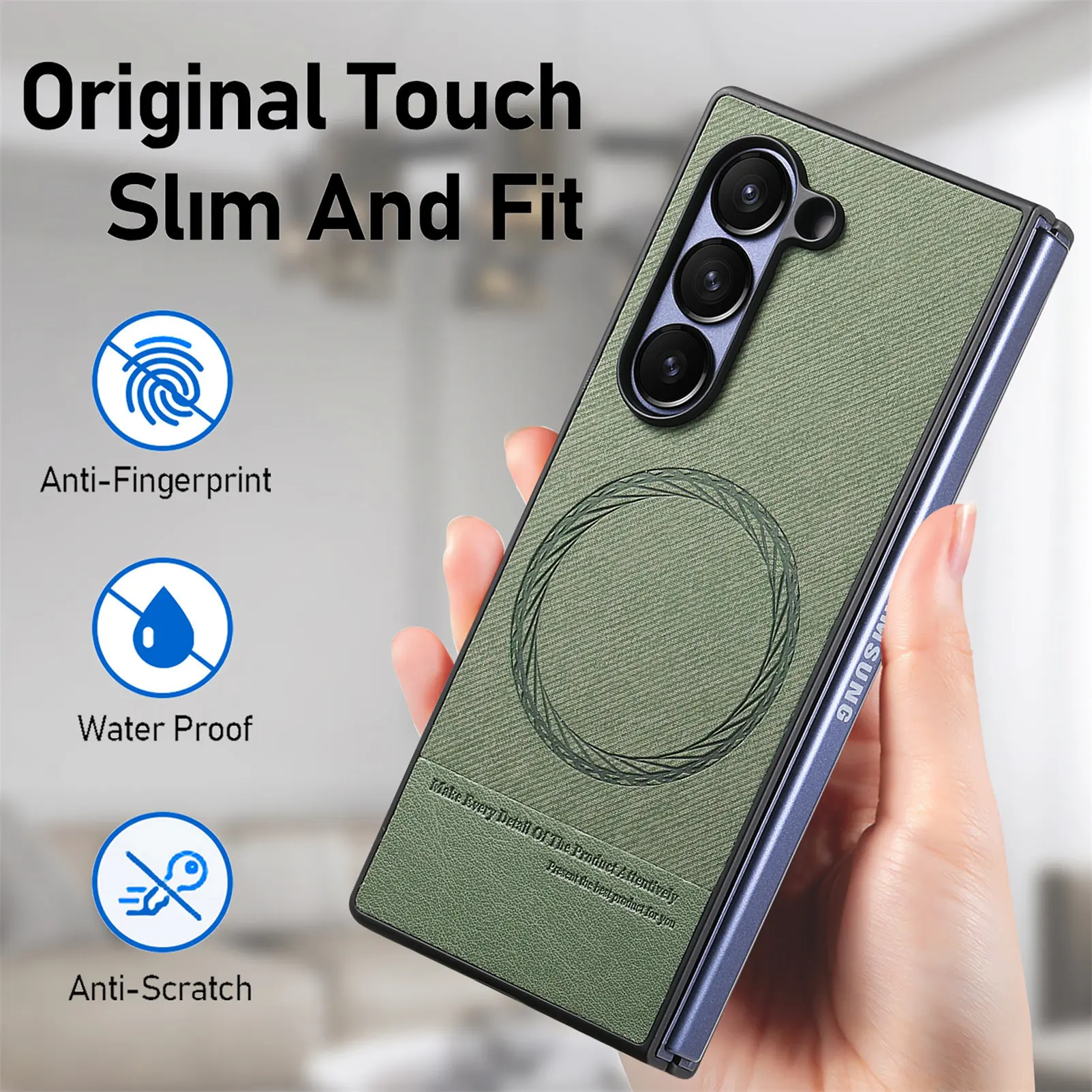 

Leahter Phone Case for Samsung Galaxy Z Fold 7 6 5 4 3 Fold7 Fold6 Magnetic Splicing Supports Wireless Charging Back Cover XL001