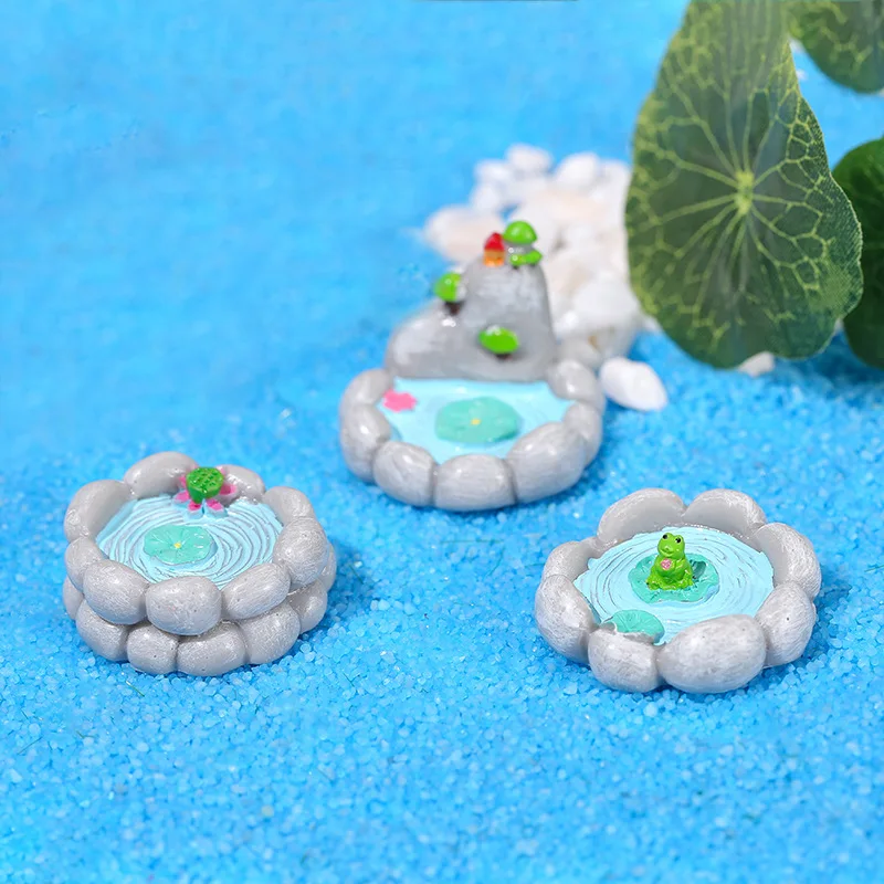 3pc Artificial Pool Model Pond Bonsai Figurine Resin Craft Miniature Fairy Garden Decoration DIY Accessories Home Decor