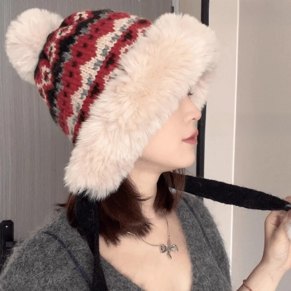 

Толстая вязаная плюшевая шапка в стиле ретро, ветрозащитная шапка с защитой ушей, теплый пуловер в этническом стиле, шапка-бини, осень-зима