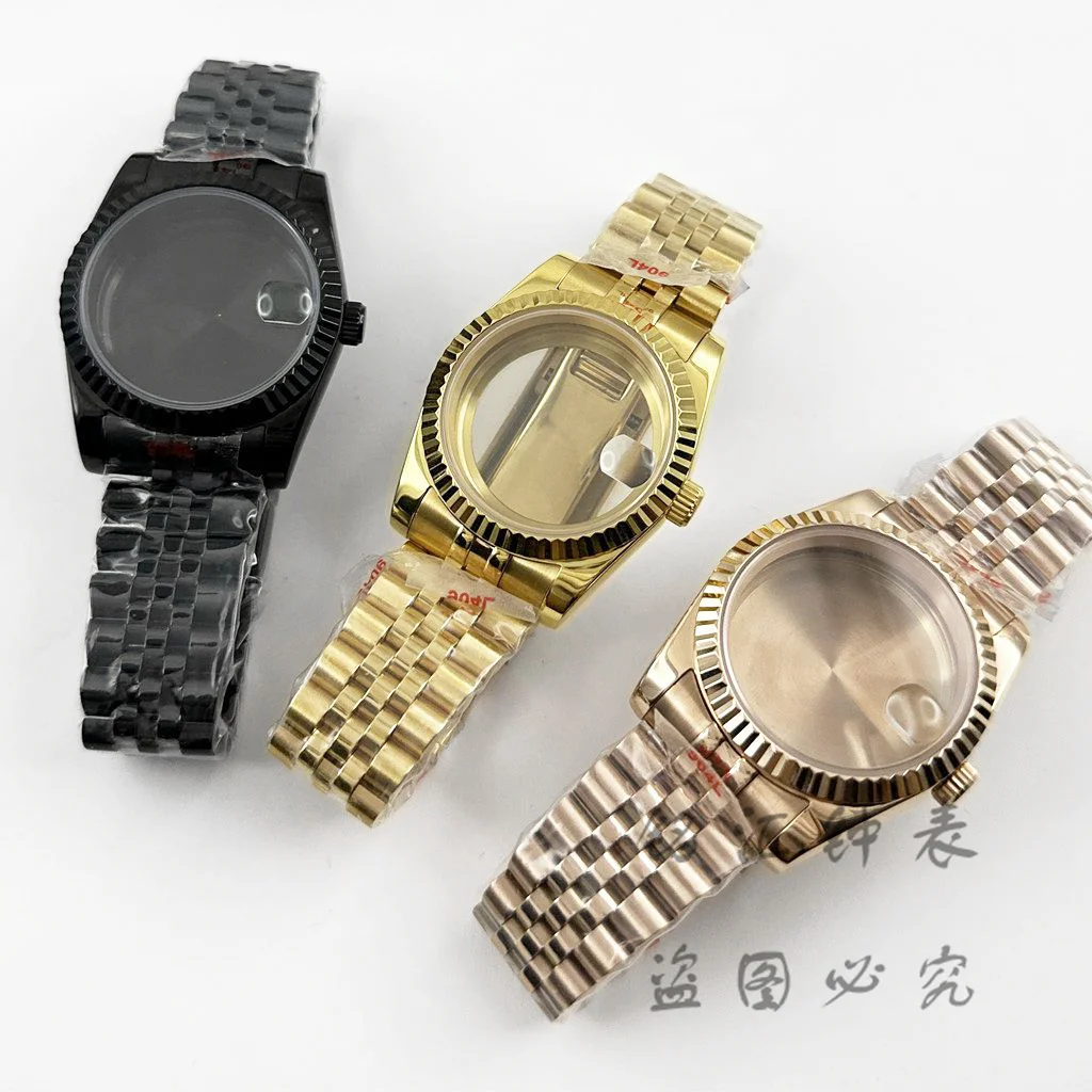 36MM/40MM Fluted Curved Glide Lock Clasp Strap Sapphire Crystal Watch Case For NH34 NH35 NH36 NH38 NH70 NH72 ETA 2824 Movement