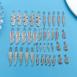 Mixed 8 Styles 40pcs Antique Silvery Alloy Feather Charms Pendants For DIY Earrings Necklace Bracelet Jewelry Making Accessory