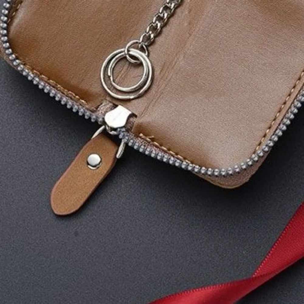 Portable Leather Key Pouch Bag Multifunctional Zipper Coin Purse Large-Capacity Key Holder Organizer Pouch Men Women