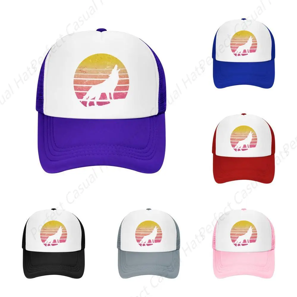 

High Quality Wolf Retro Style Wolves Sunset Baseball Cap Vintage Men Women Trucker Hats Adjustable Grid Hats Outdoor Sun Visor