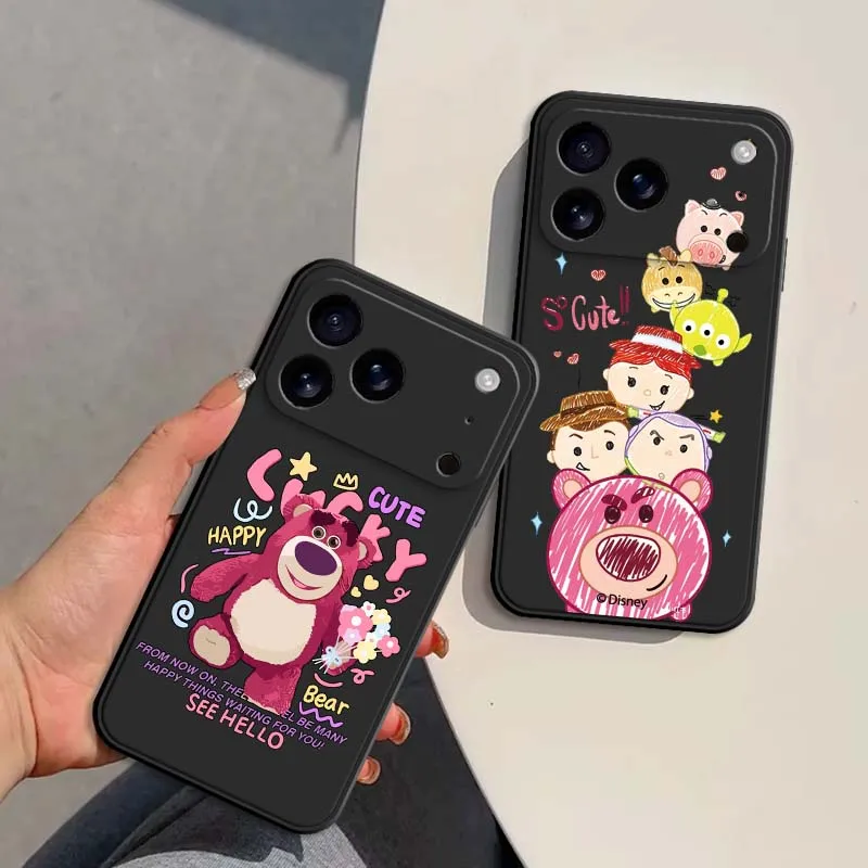 

Disney Strawberry Bear Cute Phone Case For Apple iPhone 17 Air 16 16E 15 14 13 12 11 Pro Max Plus Black Soft TPU Cover