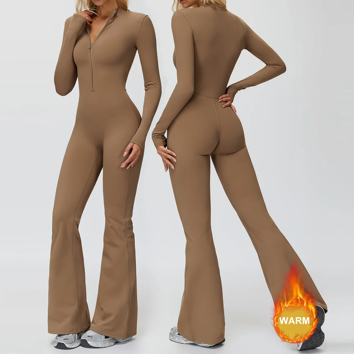 Winter Yoga Bodysuits Long Sleeved Women's Sportswear Gym Zipper Jumpsuits Workout Fitness One-piece warm Thickened Garment