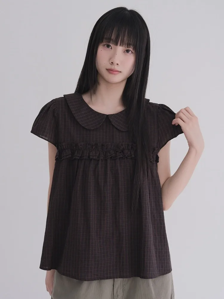 Retro Koreańska Krata lub Sweter z Kołnierzykiem typu Baby Doll, Luźny, Wyszczuplający Top w Stylu College, Drewniane Uszy, Modny Damski C...