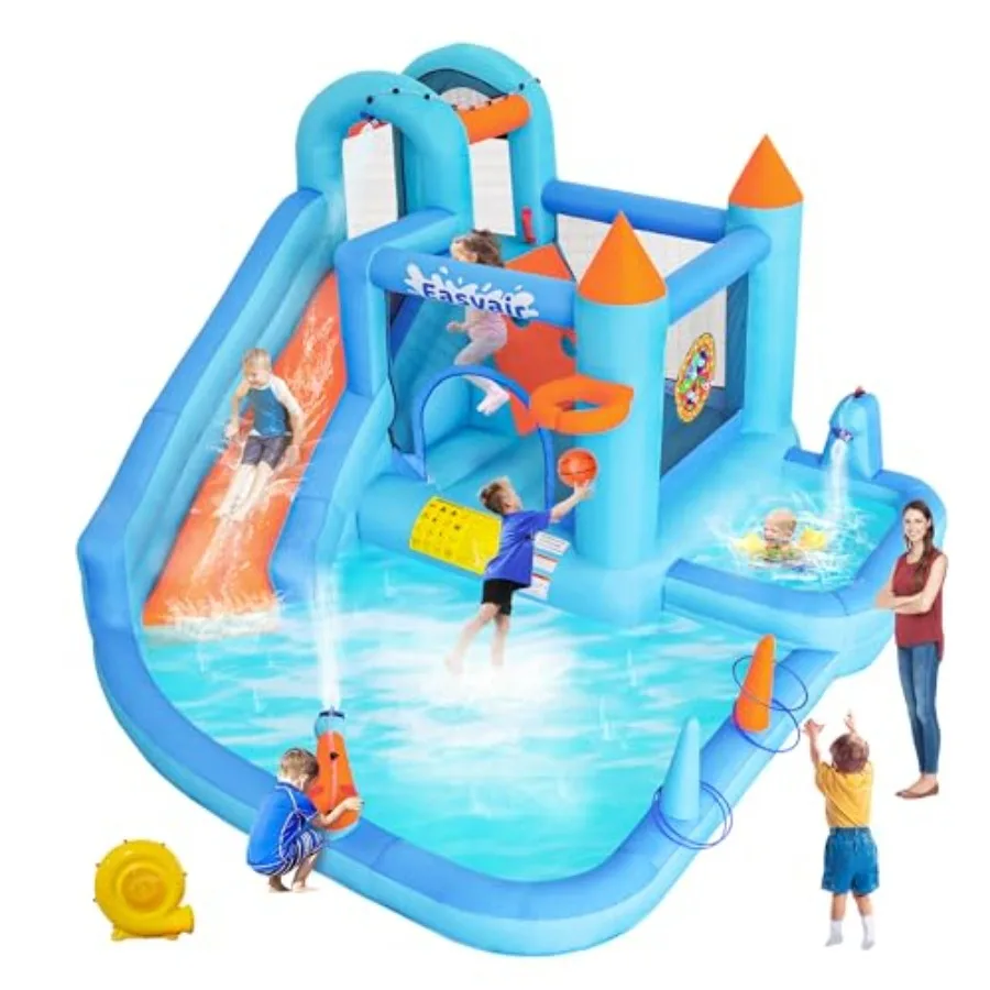 

Inflatable Bounce House Water Slide for,138 x 121 x 82 Inch Bouncy Castle with Deep Pool, Rings, Climbing Wall, Splash Pool, Ta
