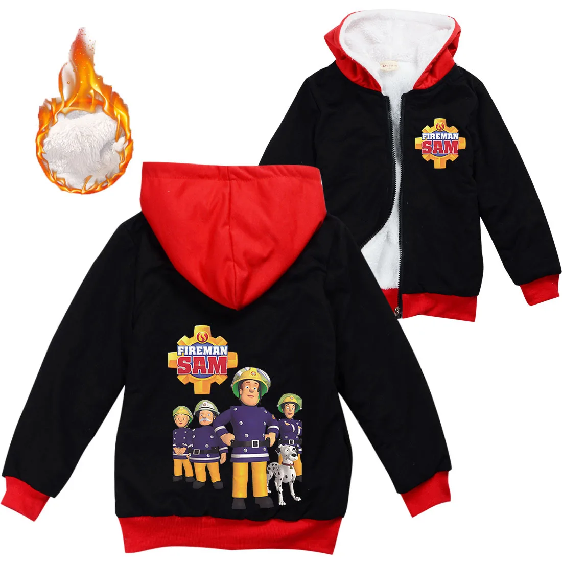 Nueva ropa de Anime Fireman Sam para niños Otoño Invierno chaqueta con capucha y cremallera 3D Top sudadera para niños abrigos casuales para niñas