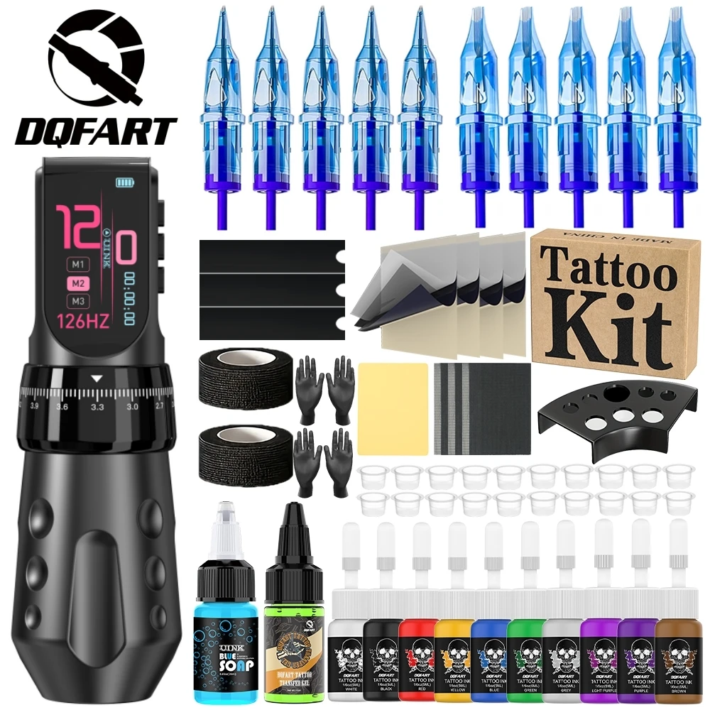 DQFART New T9Pro Electric Wireless Tattoo Machine Set Alloy 3Chioces Purple Black Silvery Colorful Led Digltal Display Supplies