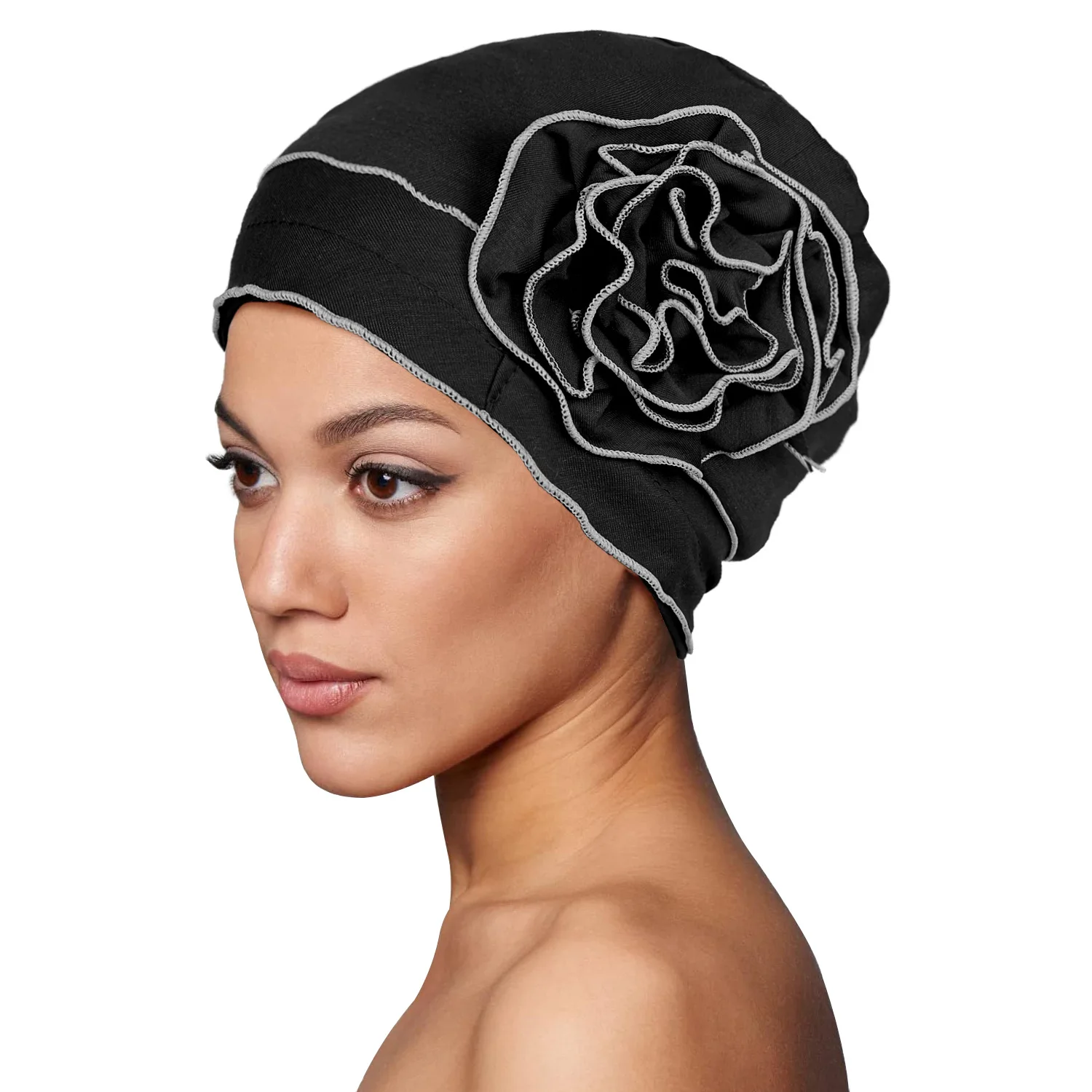 Elastic Big Flower Head Wraps para Mulheres, Turbante Monocromático, Chapéu Indiano, Bandana Elástica, Tampas Indianas, Acessórios para Cabelo Senhora