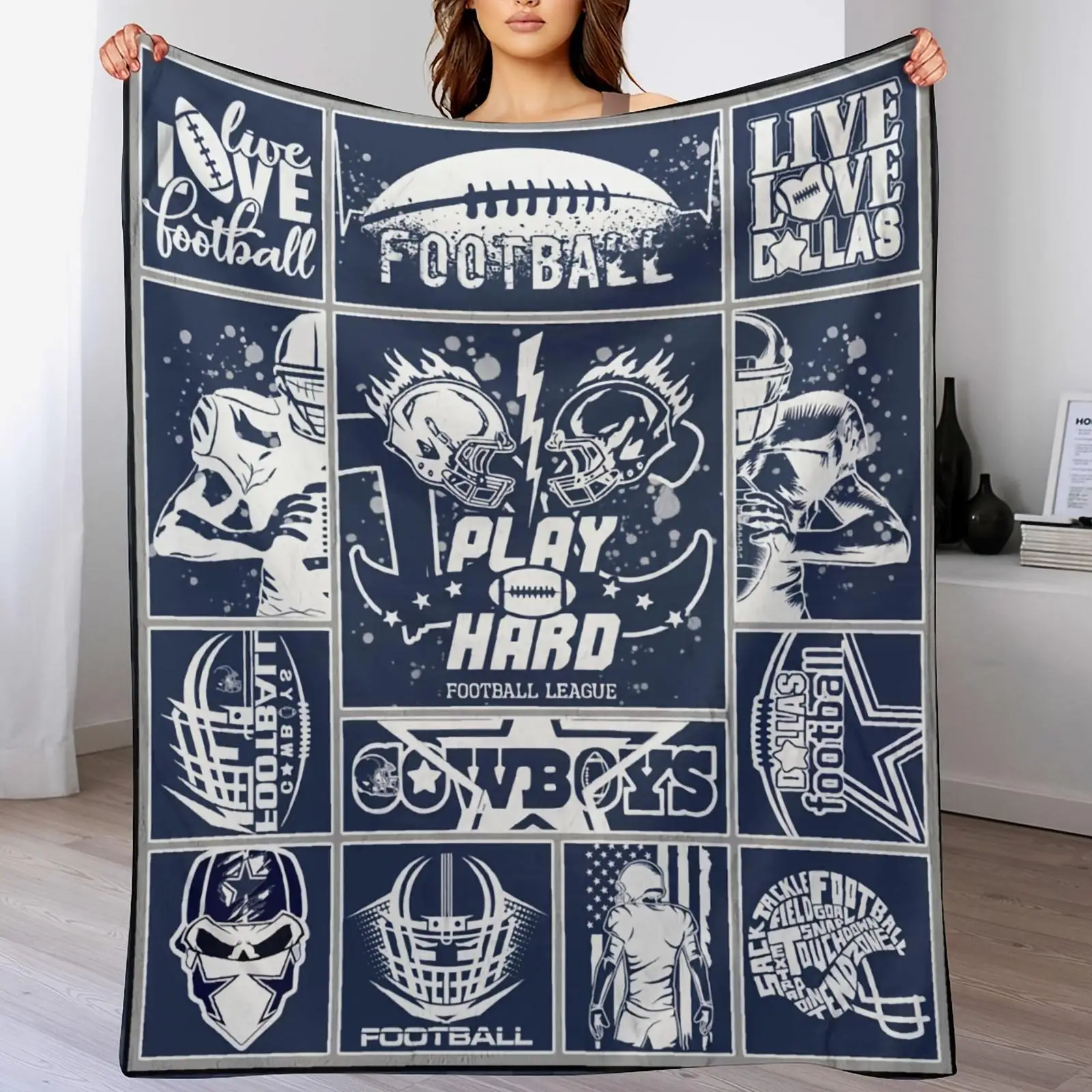 1pc Cozy Football Frenzy Blanket - Soft Rugby Themed Vibrant Print Perfect for Camping Gift for Football Lovers Machine Washable